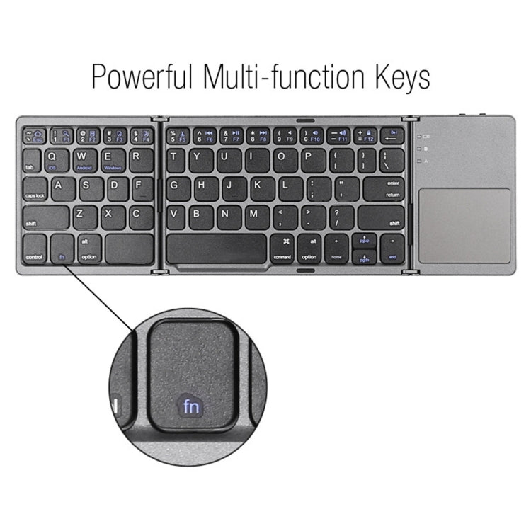 Frendorf | B033 Wiederaufladbare 3-fach faltbare 64 Tasten Bluetooth Wireless Tastatur mit Touchpad (Silber)