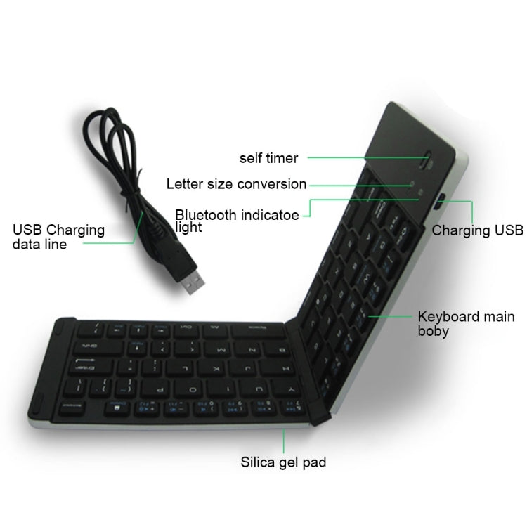 Frendorf | F66 Faltbare Bluetooth Wireless 66 Tasten Tastatur, Unterstützt Android / Windows / iOS (Silber)