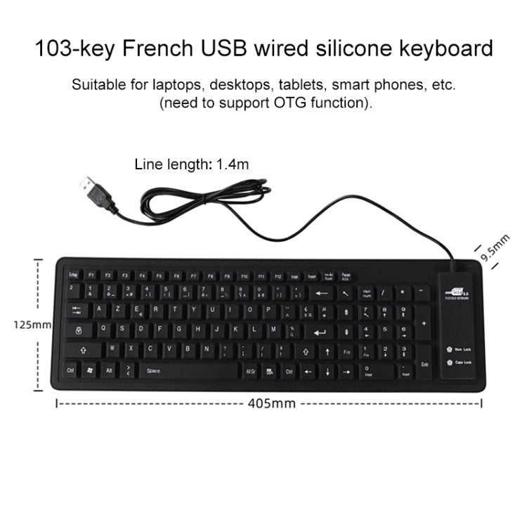 Frendorf | 103 Schlüssel Französisch USB Kabelgebunden Silikon Wasserdicht Tastatur Desktop Notebook Tastatur, Kabellänge: 1,5 m