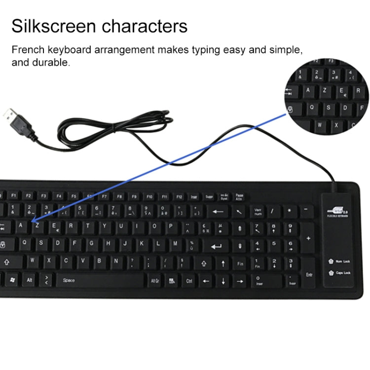 Frendorf | 103 Schlüssel Französisch USB Kabelgebunden Silikon Wasserdicht Tastatur Desktop Notebook Tastatur, Kabellänge: 1,5 m