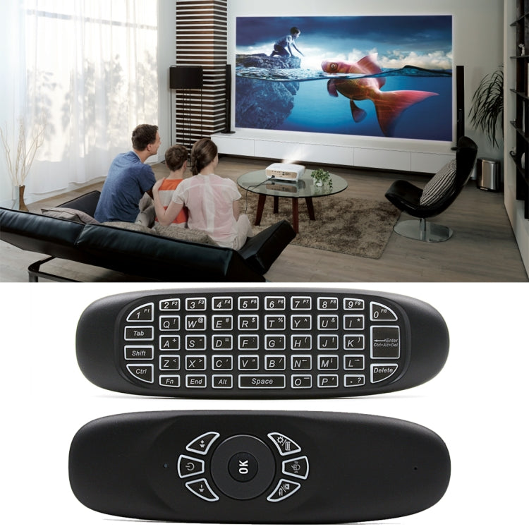 Frendorf | C120 Hintergrundbeleuchtete Air Mouse 2.4GHz Drahtlose Tastatur 3D Gyroskop Sensor Android Fernbedienung für PC, Android TV Box / Smart TV, Spielgeräte