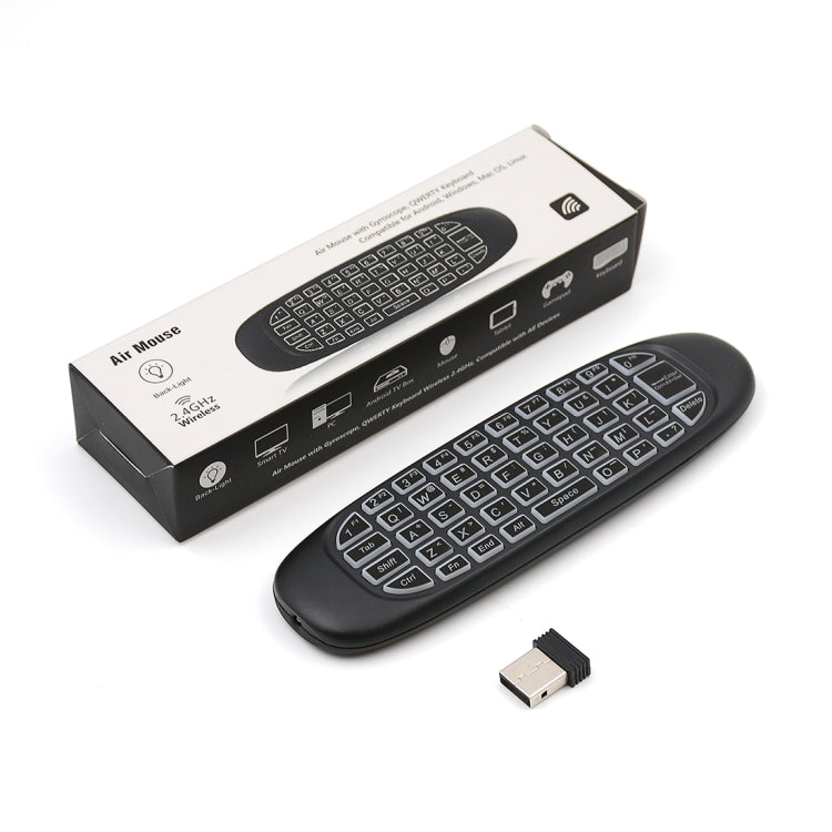 Frendorf | C120 Hintergrundbeleuchtete Air Mouse 2.4GHz Drahtlose Tastatur 3D Gyroskop Sensor Android Fernbedienung für PC, Android TV Box / Smart TV, Spielgeräte