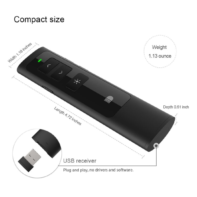 Frendorf | Doosl DSIT013 2,4GHz wiederaufladbare PowerPoint Präsentationsfernbedienung Multifunktionaler Laserzeiger für PowerPoint / Keynote / Prezi, Steuerungsreichweite: 100m (Schwarz)