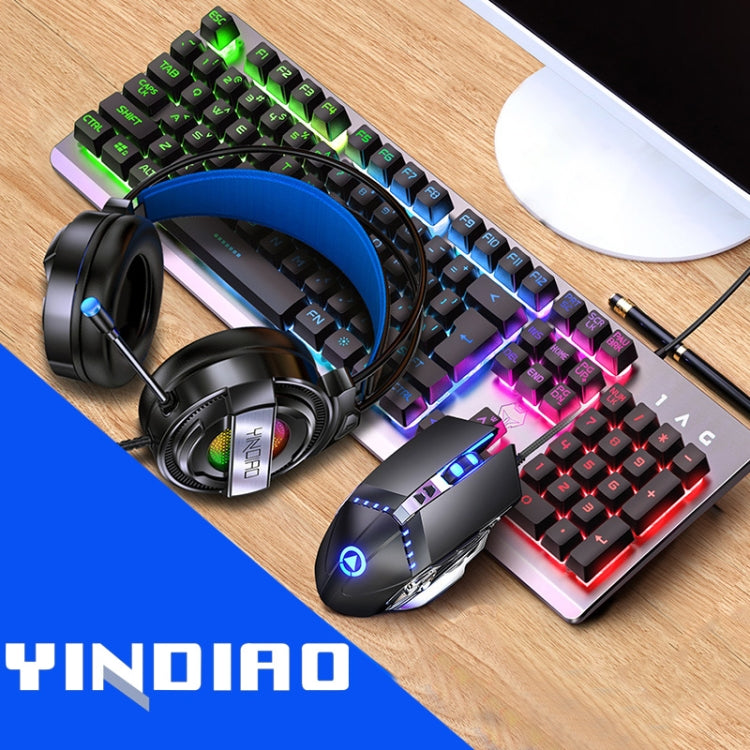 Frendorf | YINDIAO K002 USB Kabelgebunden Mechanisch Feel RGB Hintergrundbeleuchtung Tastatur + Optische Stille Maus + Headset Set (Schwarz)
