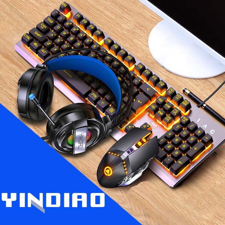 Frendorf | YINDIAO K002 USB Verdrahtete Mechanische Gefühl Orange Hintergrundbeleuchtung Tastatur + Optische Maus + Headset Set (Schwarz)