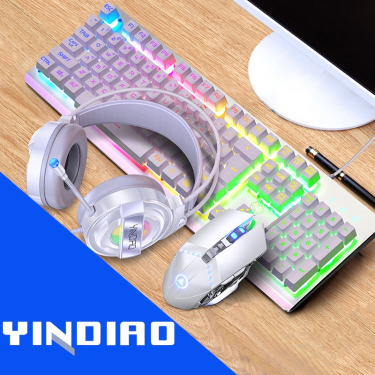 Frendorf | YINDIAO K002 USB Verkabelte Mechanische Gefühl RGB Hintergrundbeleuchtung Tastatur + Optische Maus + Headset Set (Weiß)