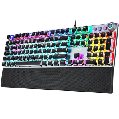 Frendorf | AULA F2088 108 Tasten Mixed Light Plating Punk Mechanisch Brauner Schalter Verkabelte USB Gaming-Tastatur mit Metallknopf (Silber)