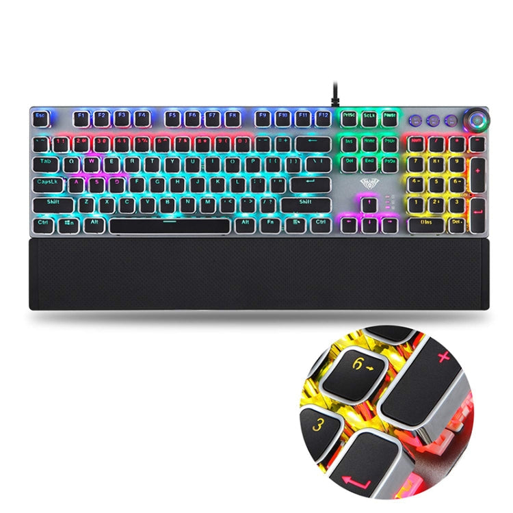 Frendorf | AULA F2088 108 Tasten Mixed Light Plating Punk Mechanisch Brauner Schalter Verkabelte USB Gaming-Tastatur mit Metallknopf (Silber)