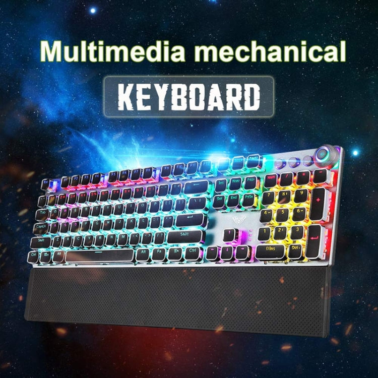 Frendorf | AULA F2088 108 Tasten Mixed Light Plating Punk Mechanisch Brauner Schalter Verkabelte USB Gaming-Tastatur mit Metallknopf (Silber)