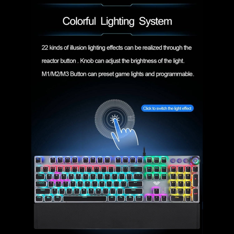 Frendorf | AULA F2088 108 Tasten Mixed Light Plating Punk Mechanisch Brauner Schalter Verkabelte USB Gaming-Tastatur mit Metallknopf (Silber)