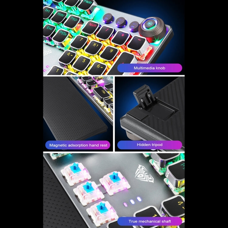 Frendorf | AULA F2088 108 Tasten Mixed Light Plating Punk Mechanisch Brauner Schalter Verkabelte USB Gaming-Tastatur mit Metallknopf (Silber)