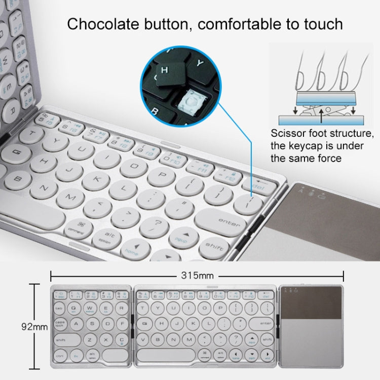 Frendorf | GK408 Dreifach wiederaufladbare kabellose Bluetooth-Tastatur mit Touchpad, unterstützt Android / IOS / Windows (Schwarz Grau)