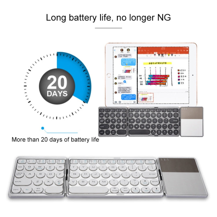 Frendorf | GK408 Dreifach wiederaufladbare kabellose Bluetooth-Tastatur mit Touchpad, unterstützt Android / IOS / Windows (Schwarz Grau)