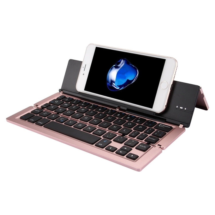 Frendorf | F18 Ultra-slim Wiederaufladbare Faltbare 58-Tasten Bluetooth Drahtlose Tastatur mit Halter (Rosen Gold)