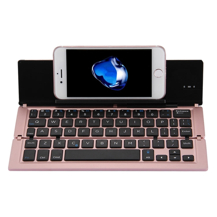 Frendorf | F18 Ultra-slim Wiederaufladbare Faltbare 58-Tasten Bluetooth Drahtlose Tastatur mit Halter (Rosen Gold)