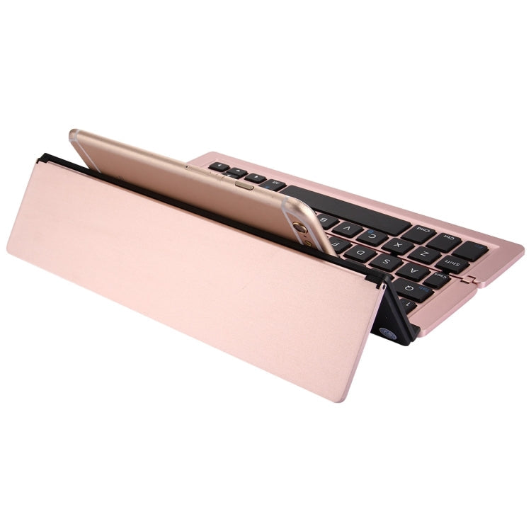 Frendorf | F18 Ultra-slim Wiederaufladbare Faltbare 58-Tasten Bluetooth Drahtlose Tastatur mit Halter (Rosen Gold)