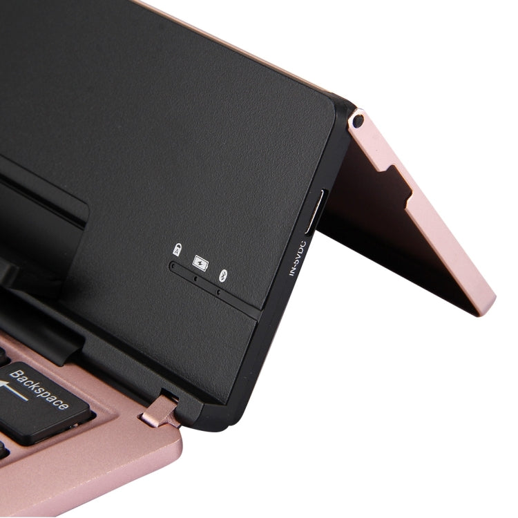 Frendorf | F18 Ultra-slim Wiederaufladbare Faltbare 58-Tasten Bluetooth Drahtlose Tastatur mit Halter (Rosen Gold)