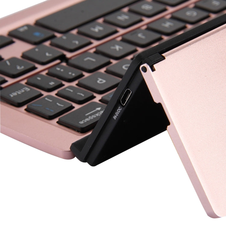 Frendorf | F18 Ultra-slim Wiederaufladbare Faltbare 58-Tasten Bluetooth Drahtlose Tastatur mit Halter (Rosen Gold)
