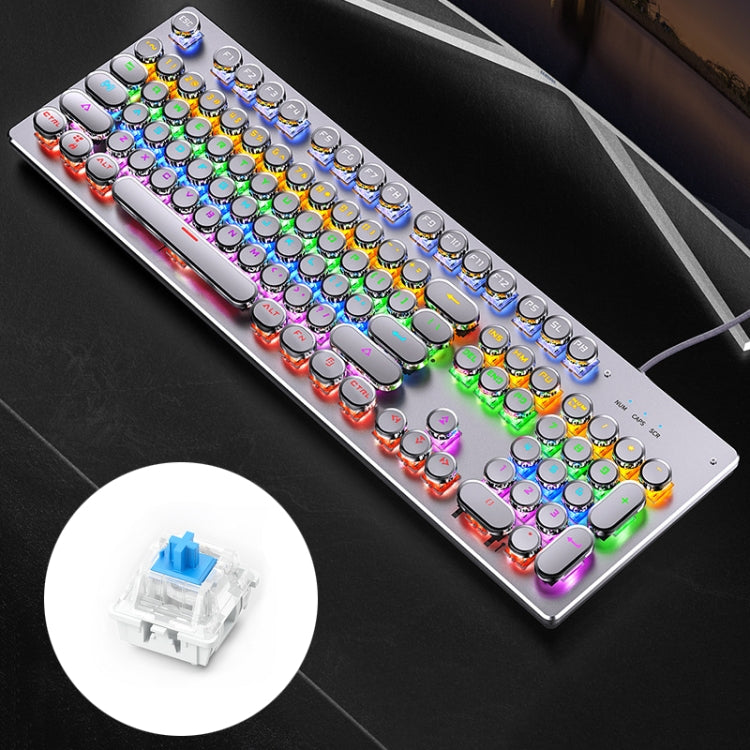 Frendorf | YINDIAO Elektroplattierung Punk Mischlicht USB Mechanische Gaming Kabelgebunden Tastatur, Blauer Schaft (Weiß)