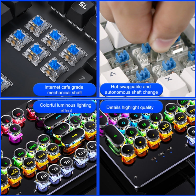 Frendorf | YINDIAO Elektroplattierung Punk Mischlicht USB Mechanische Gaming Kabelgebunden Tastatur, Blauer Schaft (Weiß)