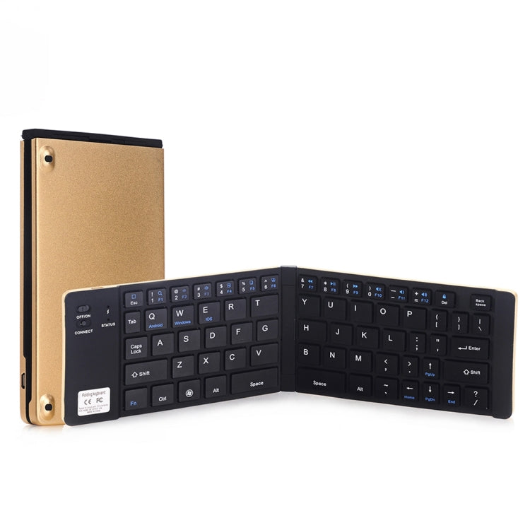 Frendorf | GK228 Ultradünnes Faltbares Bluetooth V3.0 Keyboard, Eingebauter Halter, Unterstützt Android / iOS / Windows System (Gold)