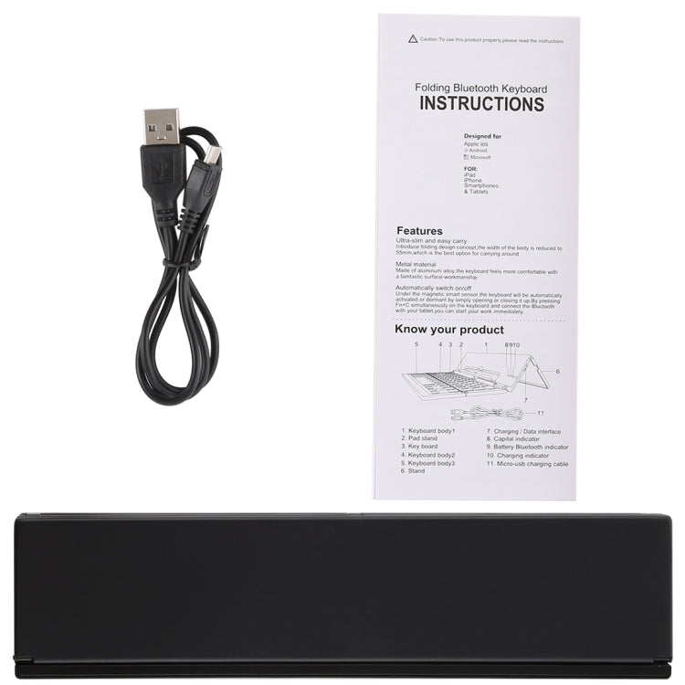 Frendorf | GK608 Ultra-dünnes faltbares Bluetooth V3.0 Tastatur, integrierter Halter, Unterstützung für Android / iOS / Windows-System (Schwarz)