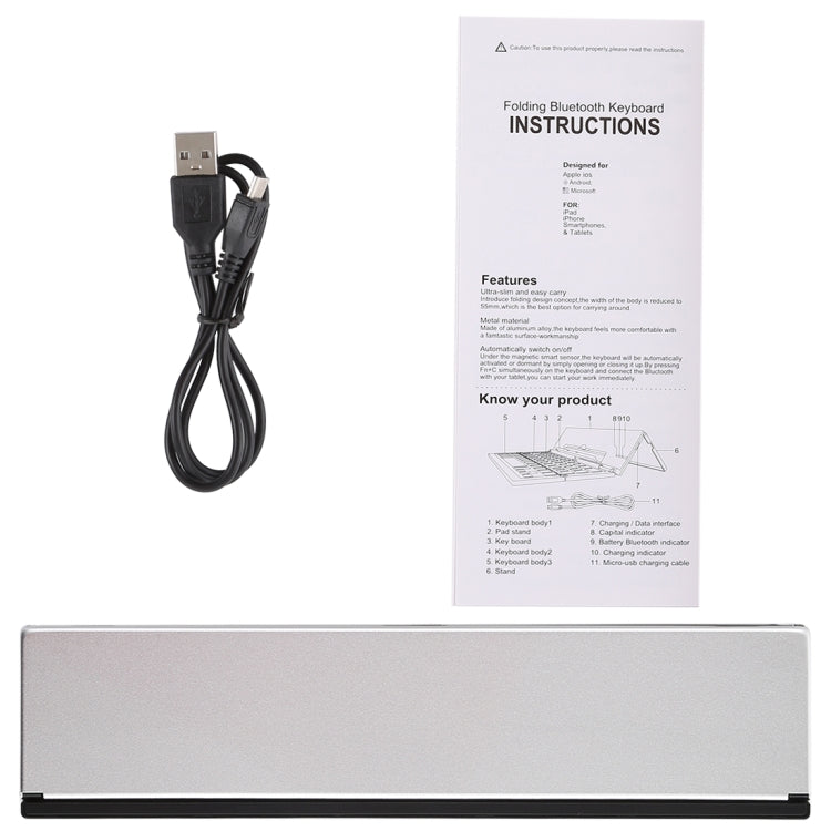 Frendorf | GK608 Ultradünnes Faltbares Bluetooth V3.0 Keyboard, Eingebauter Halter, Unterstützt Android / iOS / Windows System (Grau)