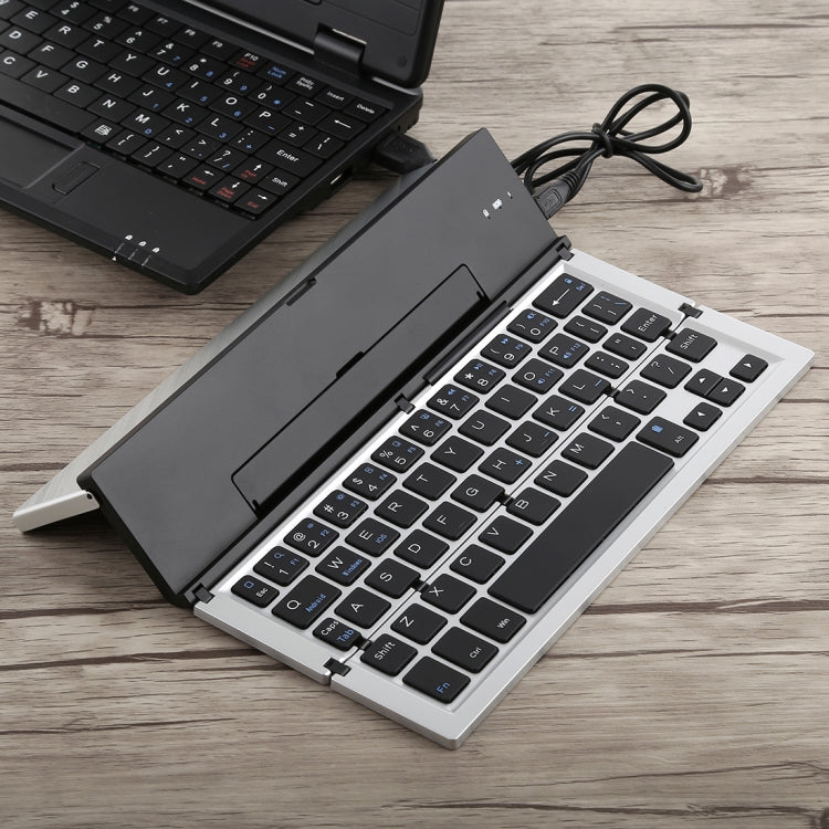 Frendorf | GK608 Ultradünnes Faltbares Bluetooth V3.0 Keyboard, Eingebauter Halter, Unterstützt Android / iOS / Windows System (Grau)