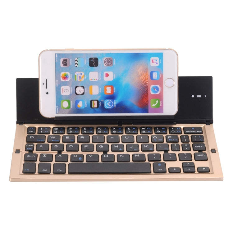Frendorf | GK608 Ultradünnes Faltbares Bluetooth V3.0 Keyboard, Eingebauter Halter, Unterstützung für Android / iOS / Windows System (Gold)