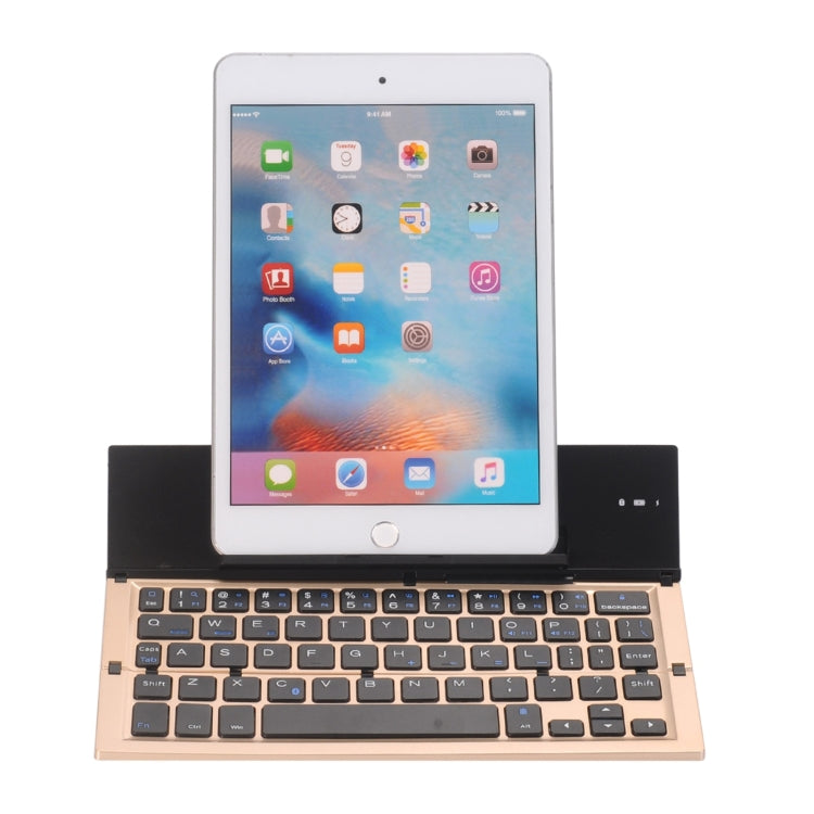 Frendorf | GK608 Ultradünnes Faltbares Bluetooth V3.0 Keyboard, Eingebauter Halter, Unterstützung für Android / iOS / Windows System (Gold)