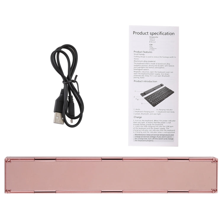 Frendorf | GK808 Ultra-dünnes faltbares Bluetooth V3.0 Keyboard, integrierter Halter, unterstützt Android / iOS / Windows-System (Roségold)