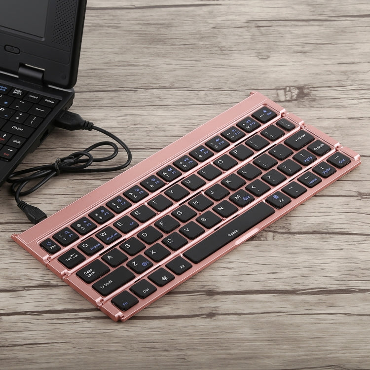Frendorf | GK808 Ultra-dünnes faltbares Bluetooth V3.0 Keyboard, integrierter Halter, unterstützt Android / iOS / Windows-System (Roségold)