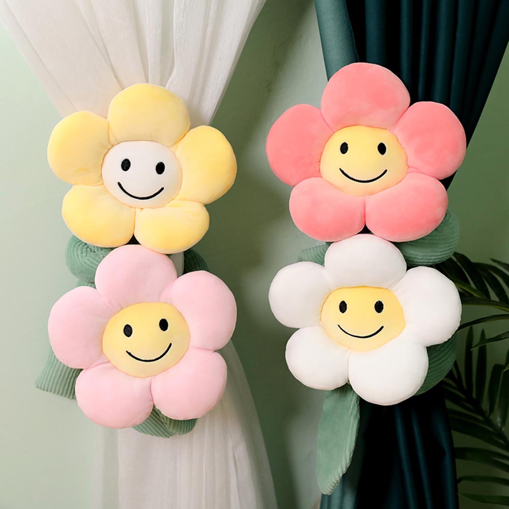 Frendorf | BlossomSmiles - Plüsch-blütenförmiger Smiley-Vorhangbinder