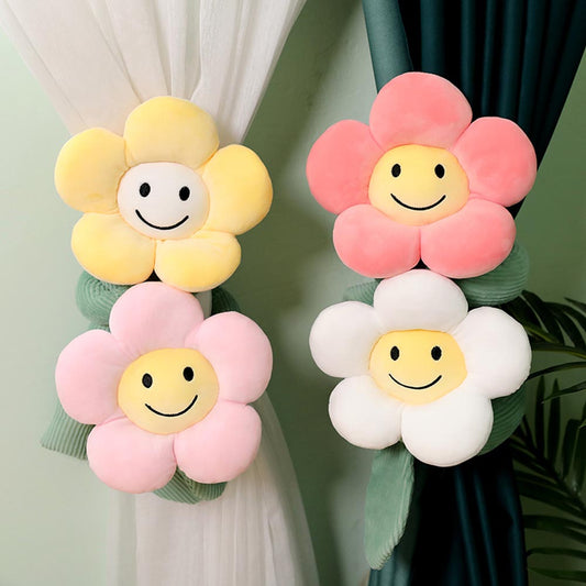 Frendorf | BlossomSmiles - Plüsch-blütenförmiger Smiley-Vorhangbinder