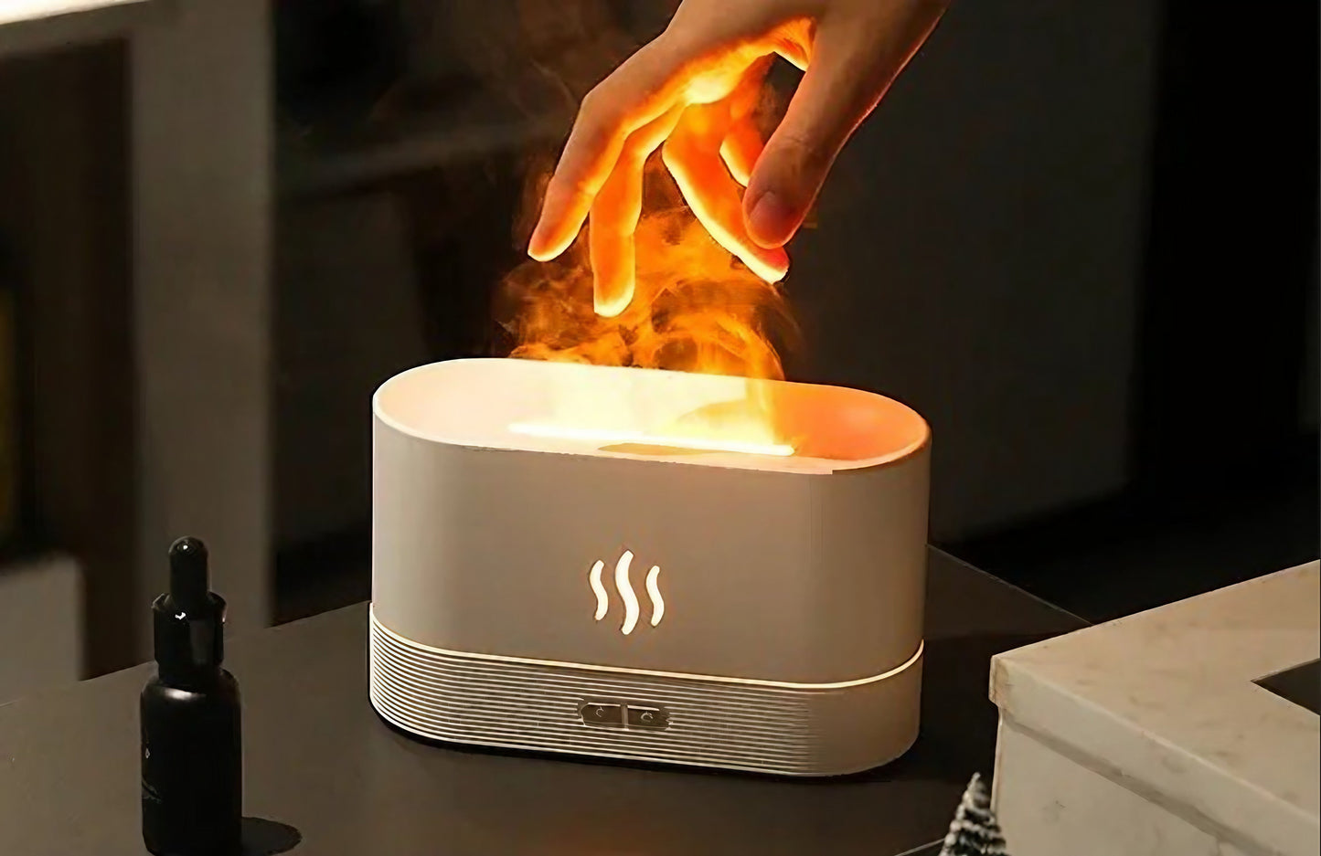 Frendorf | FlameAroma Diffusor & Luftbefeuchter | Flammenlampe | Aromatherapie | Beruhigende Beleuchtung | Raumduftspender