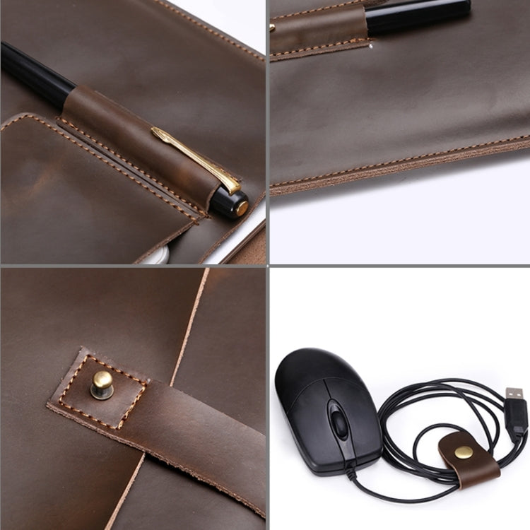 Frendorf | Universelle Genuine Leather Business Power Adapter Laptop Tablet Tasche mit Kabelaufroller, Für 12 Zoll und darunter Macbook, Samsung, Lenovo, Sony, DELL Alienware, CHUWI, ASUS, HP (Coffee)