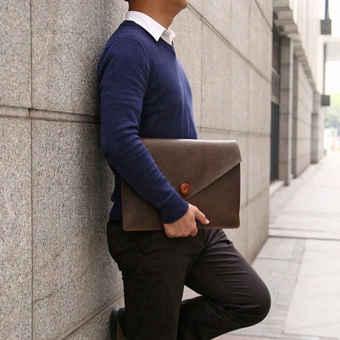 Frendorf | Universelle Echtes Leder Business Laptop Tablet Tasche, Für 12 Zoll und darunter Macbook, Samsung, Lenovo, Sony, DELL Alienware, CHUWI, ASUS, HP (Kaffee)