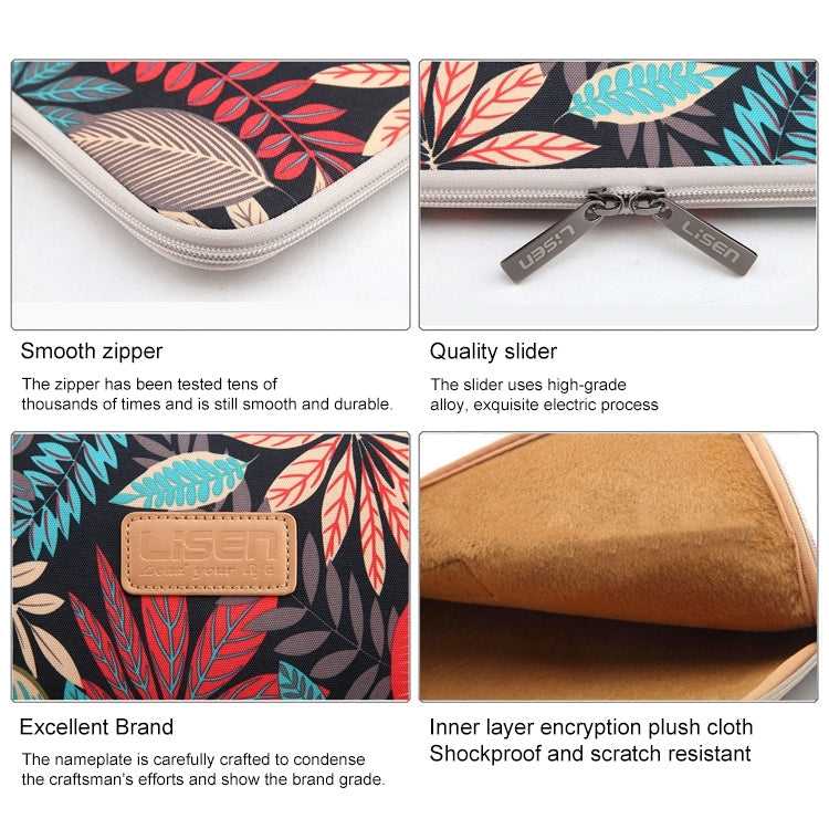 Frendorf | Lisen 10 Zoll Sleeve Case Bunte Blätter Reißverschluss Aktentasche Tragetasche für iPad Air 2, iPad Air, iPad 4, iPad Neu, Galaxy Tab A 10.1, Lenovo Yoga 10.1 Zoll, Microsoft Surface Pro 10.6, 10 Zoll und darunter Laptops / Tablets (Schwarz)