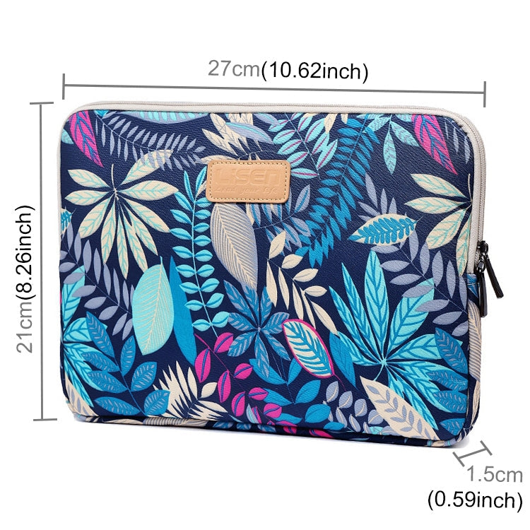 Frendorf | Lisen 10 Zoll Sleeve Case Bunte Blätter Reißverschluss Aktentasche Tragetasche für iPad Air 2, iPad Air, iPad 4, iPad Neu, Galaxy Tab A 10.1, Lenovo Yoga 10.1 Zoll, Microsoft Surface Pro 10.6, 10 Zoll und darunter Laptops / Tablets (Blau)