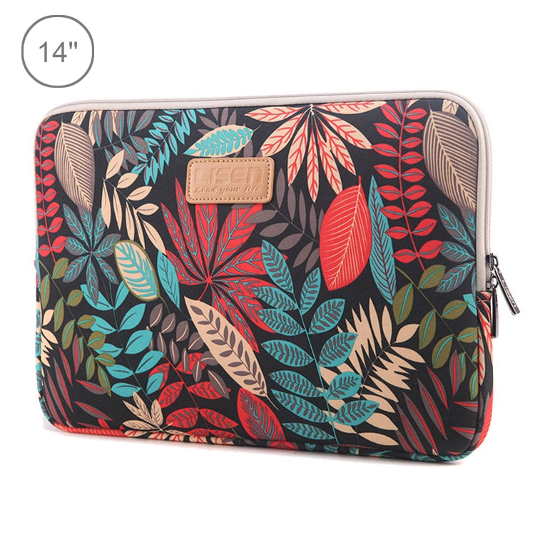 Frendorf | Lisen 35,6 cm Sleeve Case Bunte Blätter Reißverschluss Aktentasche Tragetasche für Macbook, Samsung, Lenovo, Sony, DELL Alienware, CHUWI, ASUS, HP, 35,6 cm und kleinere Laptops (Schwarz)