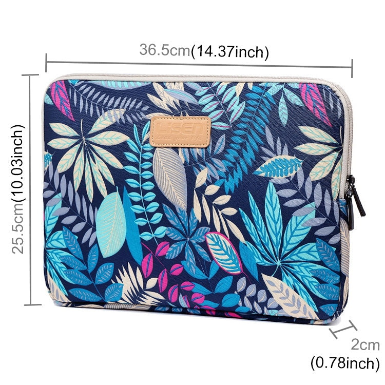 Frendorf | Lisen 14 Zoll Sleeve Case Bunte Blätter Reißverschluss Aktentasche Tragetasche für Macbook, Samsung, Lenovo, Sony, DELL Alienware, CHUWI, ASUS, HP, 14 Zoll und darunter Laptops (Blau)