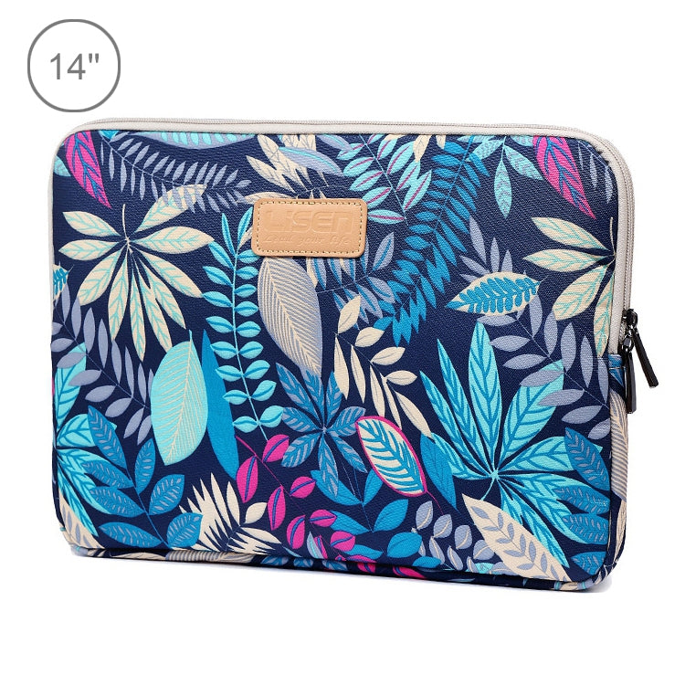 Frendorf | Lisen 14 Zoll Sleeve Case Bunte Blätter Reißverschluss Aktentasche Tragetasche für Macbook, Samsung, Lenovo, Sony, DELL Alienware, CHUWI, ASUS, HP, 14 Zoll und darunter Laptops (Blau)