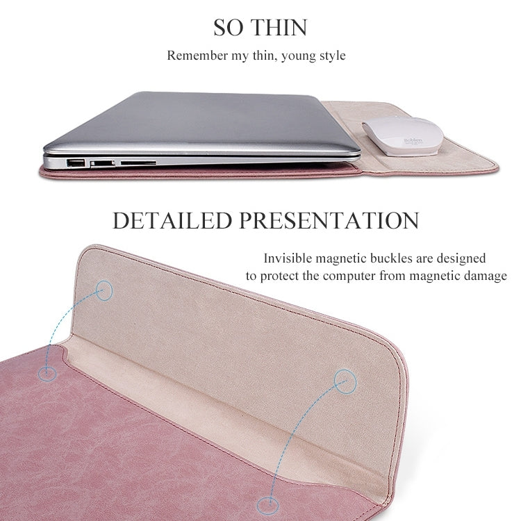 Frendorf | PU01S PU-Leder Horizontale Unsichtbare Magnetverschluss Laptop Innentasche für 15,4 Zoll Laptops, mit kleiner Tasche (Rosa)