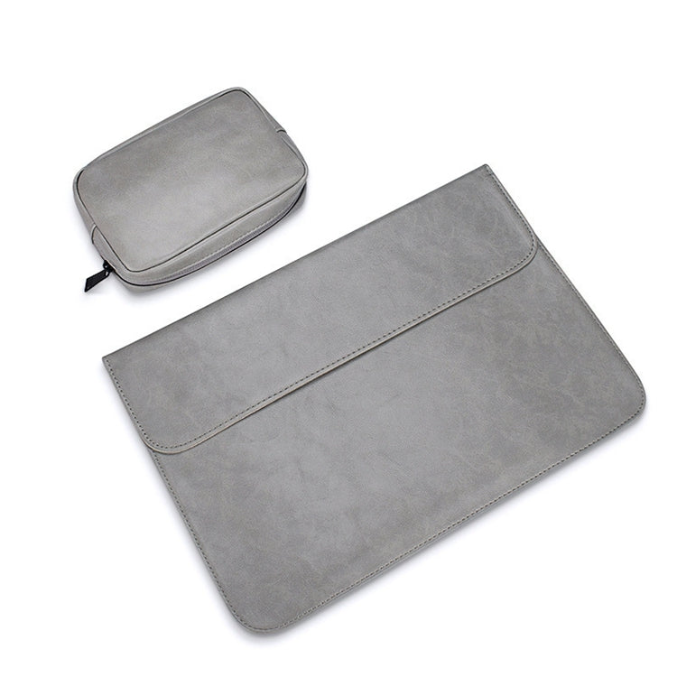 Frendorf | PU01S PU-Leder Horizontal Unsichtbare Magnetische Schnalle Laptop Innen Tasche für 15,4 Zoll Laptops, mit kleiner Tasche (Grau)
