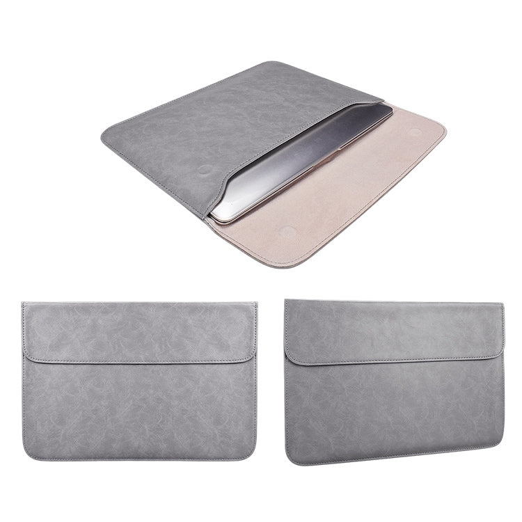 Frendorf | PU01S PU-Leder Horizontal Unsichtbare Magnetische Schnalle Laptop Innen Tasche für 15,4 Zoll Laptops, mit kleiner Tasche (Grau)