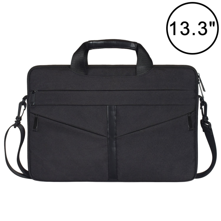 Frendorf | 13,3 Zoll atmungsaktive, verschleißfeste modische Business Schulterhandheld-Reißverschluss-Laptoptasche mit Schultergurt (Schwarz)