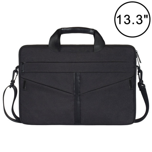 Frendorf | 13,3 Zoll atmungsaktive, verschleißfeste modische Business Schulterhandheld-Reißverschluss-Laptoptasche mit Schultergurt (Schwarz)