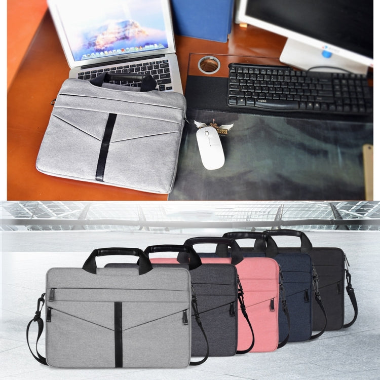 Frendorf | 14,1 Zoll atmungsaktives, verschleißfestes modisches Business-Schulter-Handheld-Reißverschluss-Laptop-Tasche mit Schultergurt (Hellgrau)