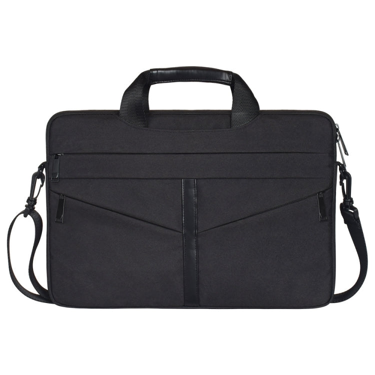 Frendorf | 15,6 Zoll Atmungsaktive Strapazierfähige Mode Business Schulter Hand Tasche mit Reißverschluss Laptop Tasche mit Schultergurt (Schwarz)