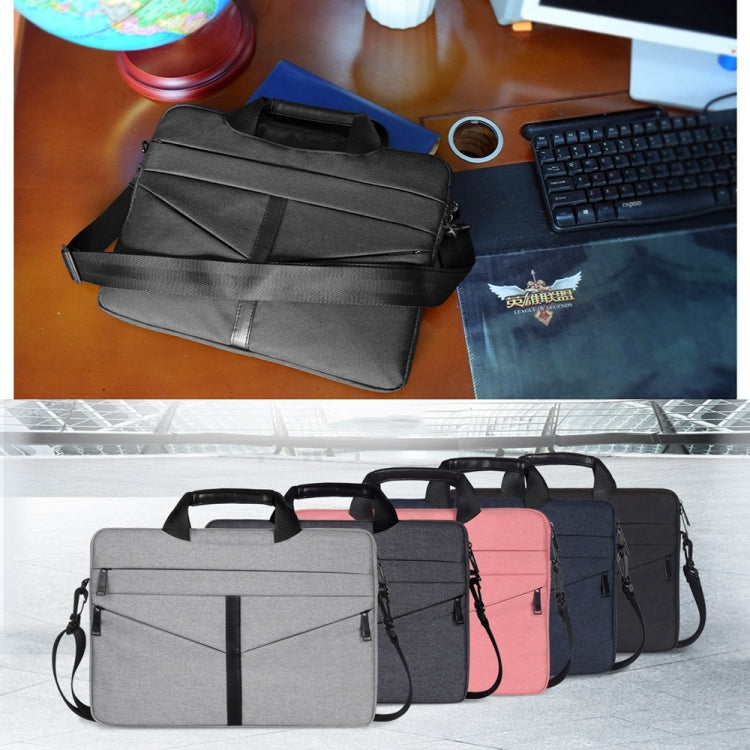 Frendorf | 15,6 Zoll Atmungsaktive Strapazierfähige Mode Business Schulter Hand Tasche mit Reißverschluss Laptop Tasche mit Schultergurt (Schwarz)